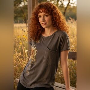 Gypsy Heart Brown Metallic Tiger Slouchy T-shirt Top Size S